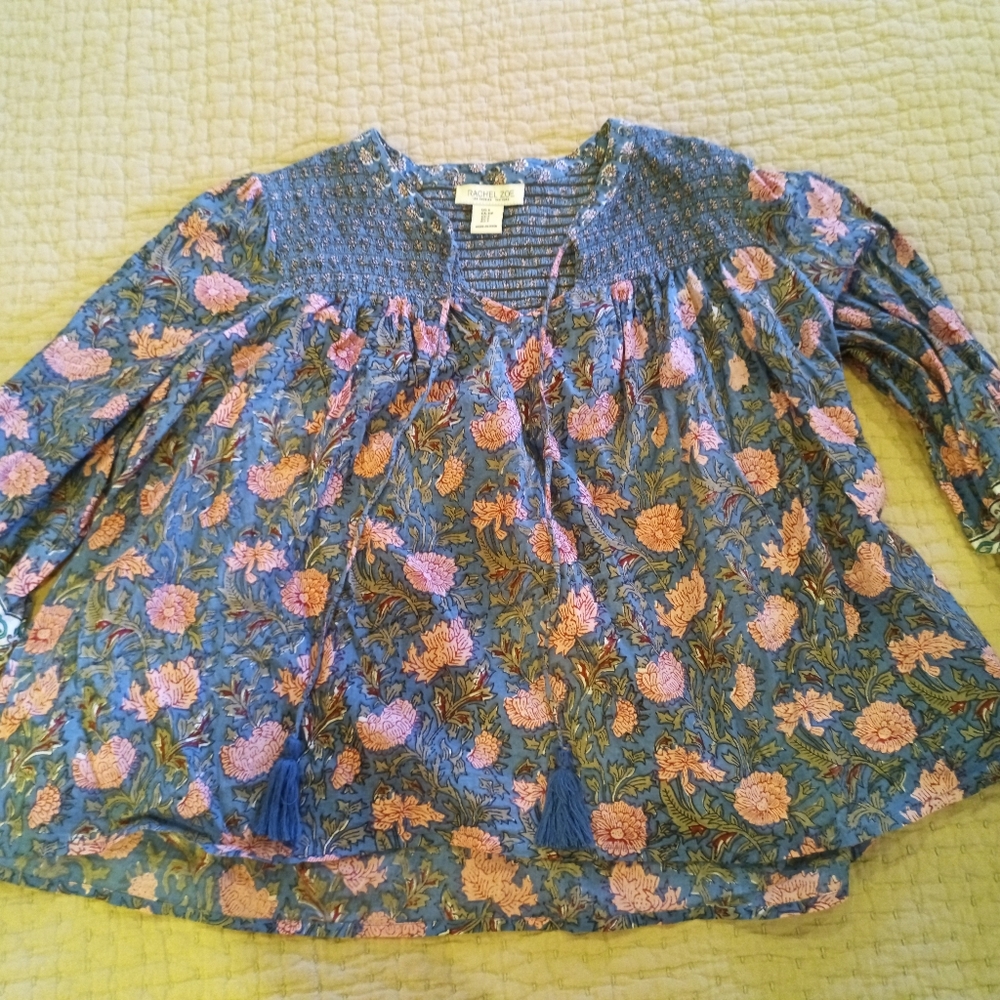 Rachel Zoe 100% Cotton Block Printed Floral Blouse Made In India